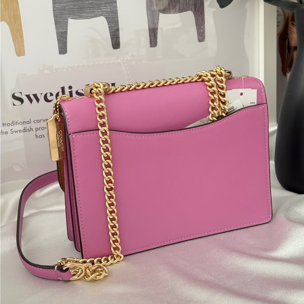 Coach Pink and Brown Leather Chain Crossbody Bag - Picture 8 of 10